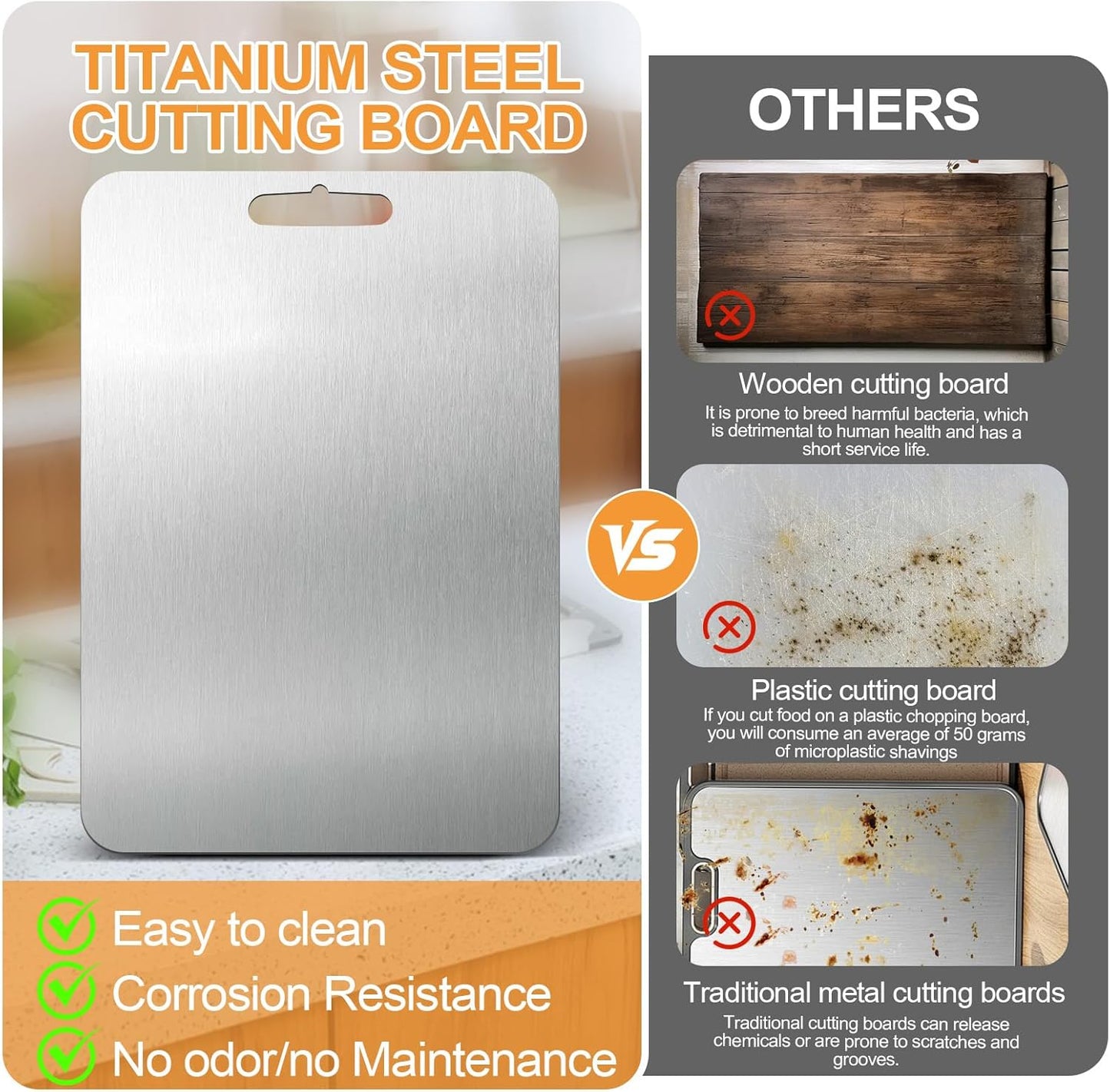 100% Pure Titanium Cutting Boards for Kitchen, Titanium Cutting Board Set of 3, 2025 New Food-Grade Chopping Board for Easy to Clean and Will Not Absorb Odors