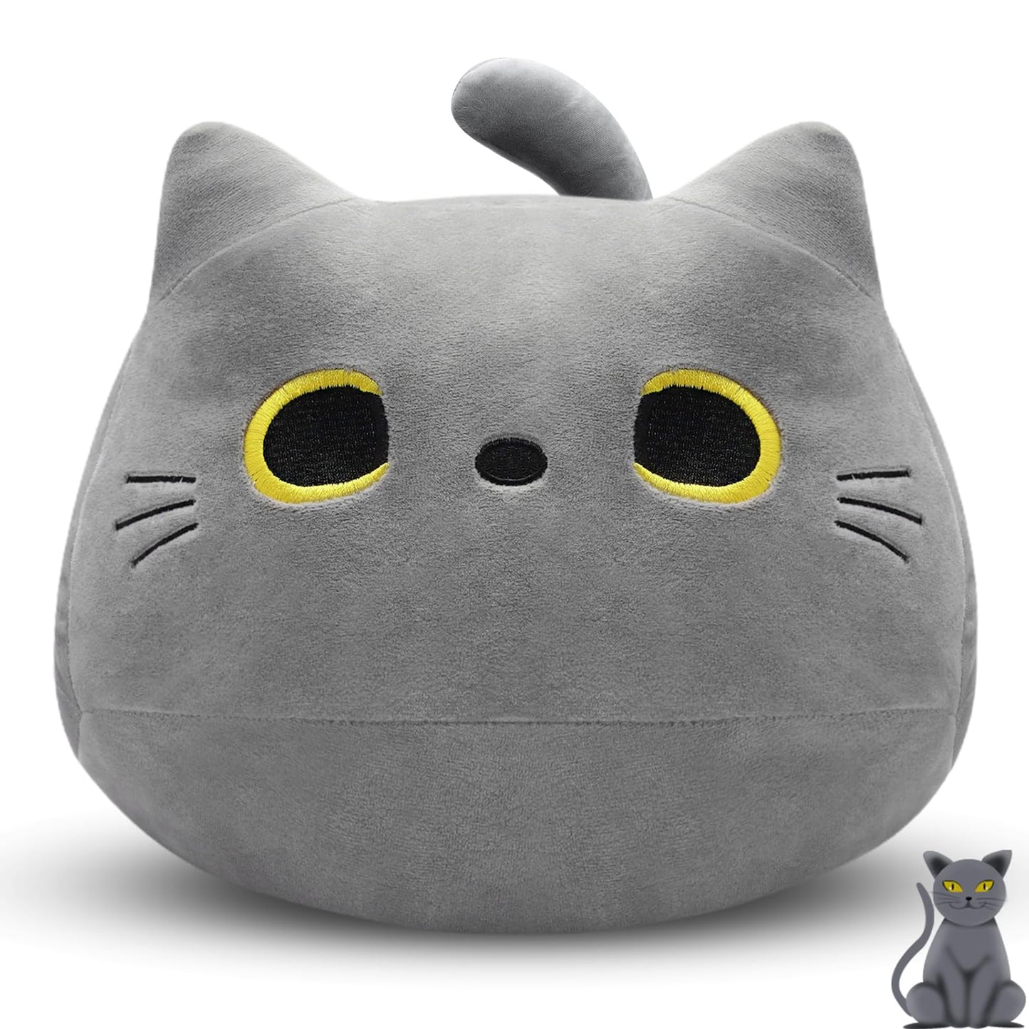 30CM Black Cat Plush Pillow,Black Cat Stuffed Animals,Cute Kitten Plushie for Boys Girls,Kawaii Kitten Plush for Boys Girls Kids