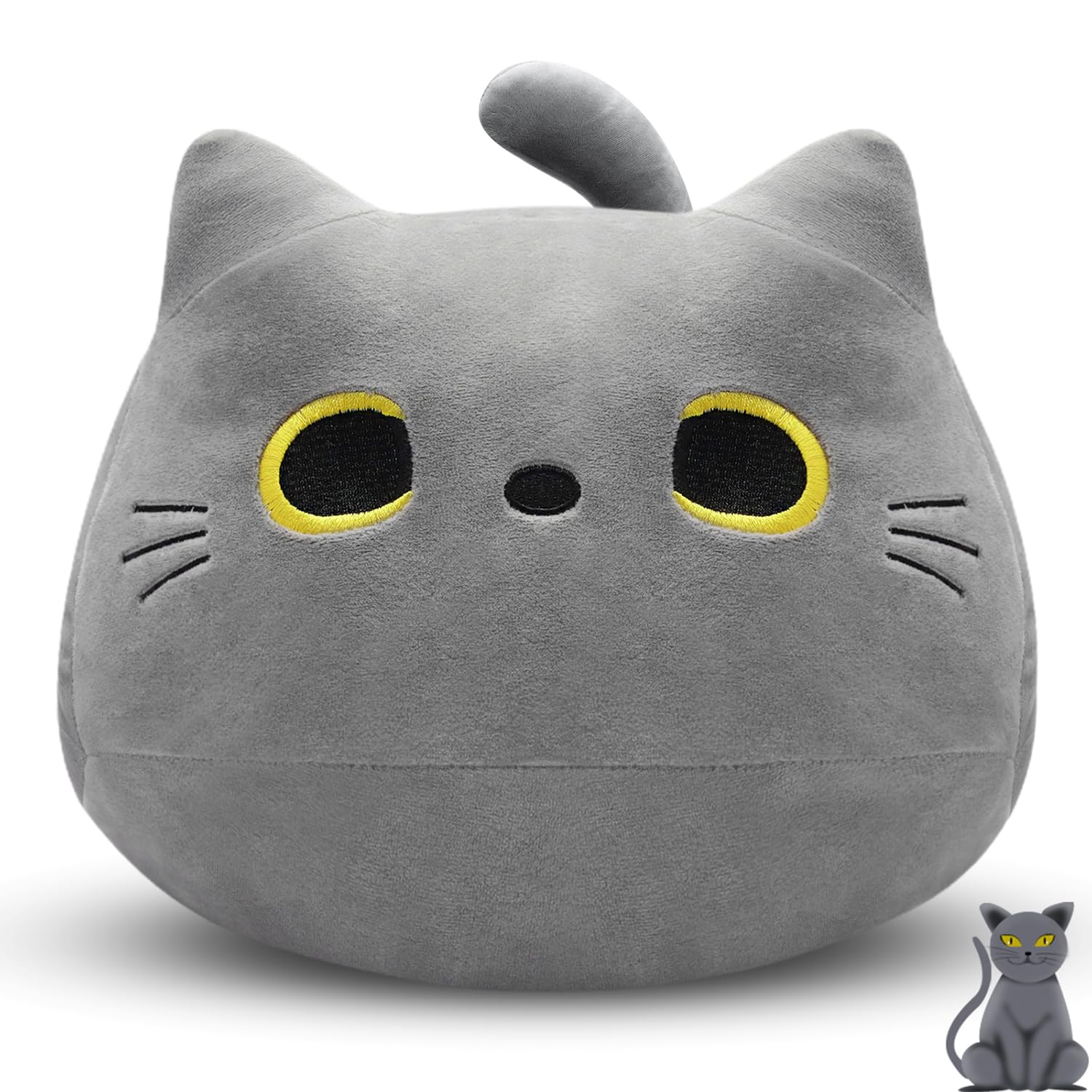 30CM Black Cat Plush Pillow,Black Cat Stuffed Animals,Cute Kitten Plushie for Boys Girls,Kawaii Kitten Plush for Boys Girls Kids