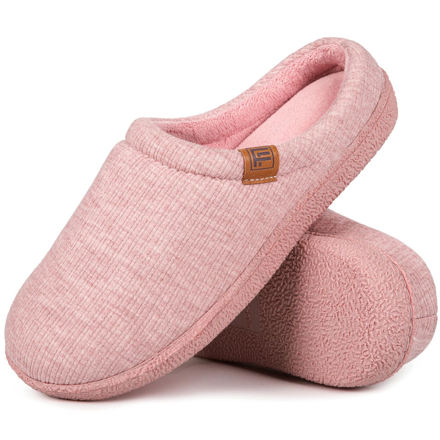FamilyFairy Women’s Slippers Cosy Memory-Foam Striped Knit Non-Slip Indoor Outdoor Ladies House Shoes