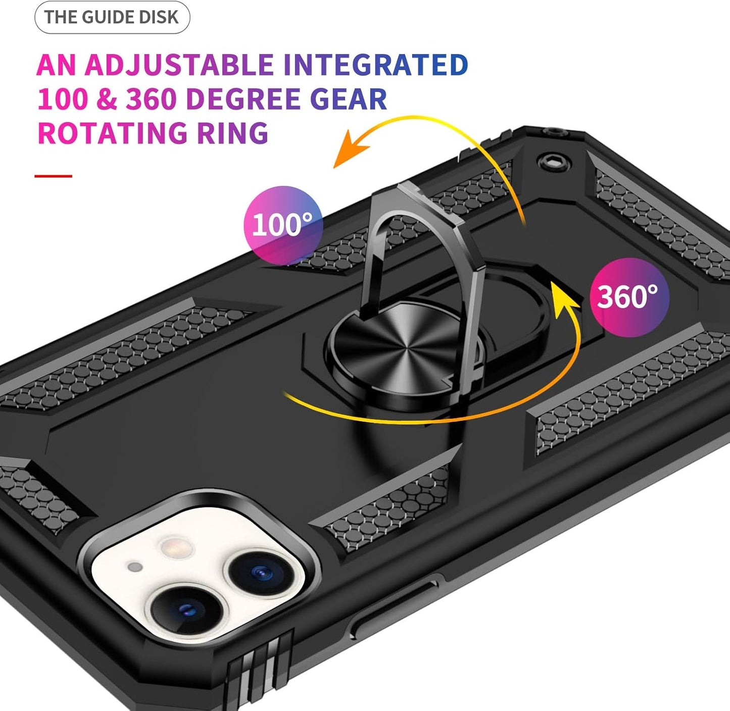 Yiakeng iPhone 11 Phone Case, iPhone 11 Case With Screen Protector, Silicone Shockproof Military Grade Protective Phone Cover with Ring Kickstand for iPhone 11 (Black)