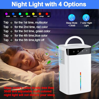 Dehumidifiers for Home-Dehumidifier Bedroom with Auto-Off,Quiet Energy-Saving Portable Small Dehumidifier with Auto Defrost & LED Lights,Sleep Mode,2.6L Mini Dehumidifiers for Bathroom,Office,RV-White