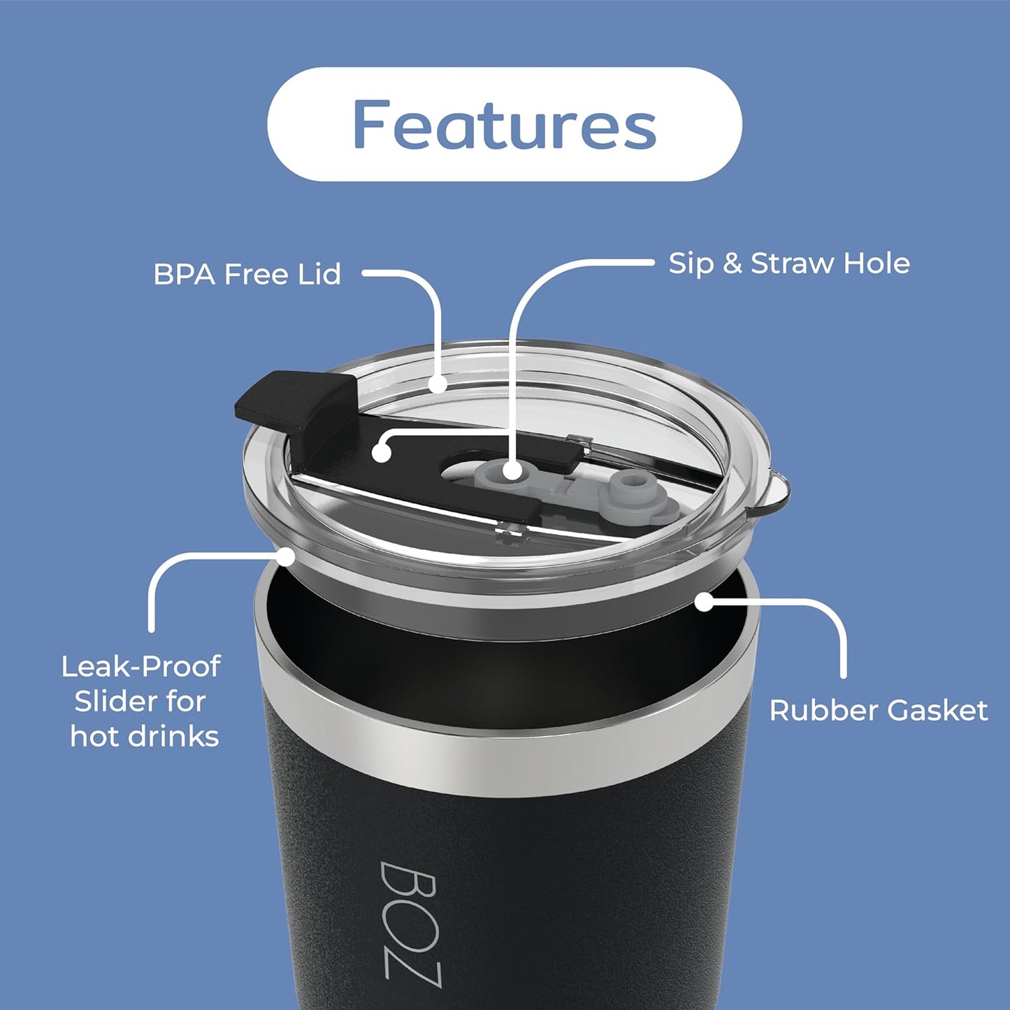 BOZ Tumbler - Tumbler with Lid and Straw - Insulated Tumbler Cup - Cups with Lid and Straw - Stainless Steel - Thermal Cup Perfect for Hot and Cold Drinks - BPA Free (650 ml / 22oz, Pink)