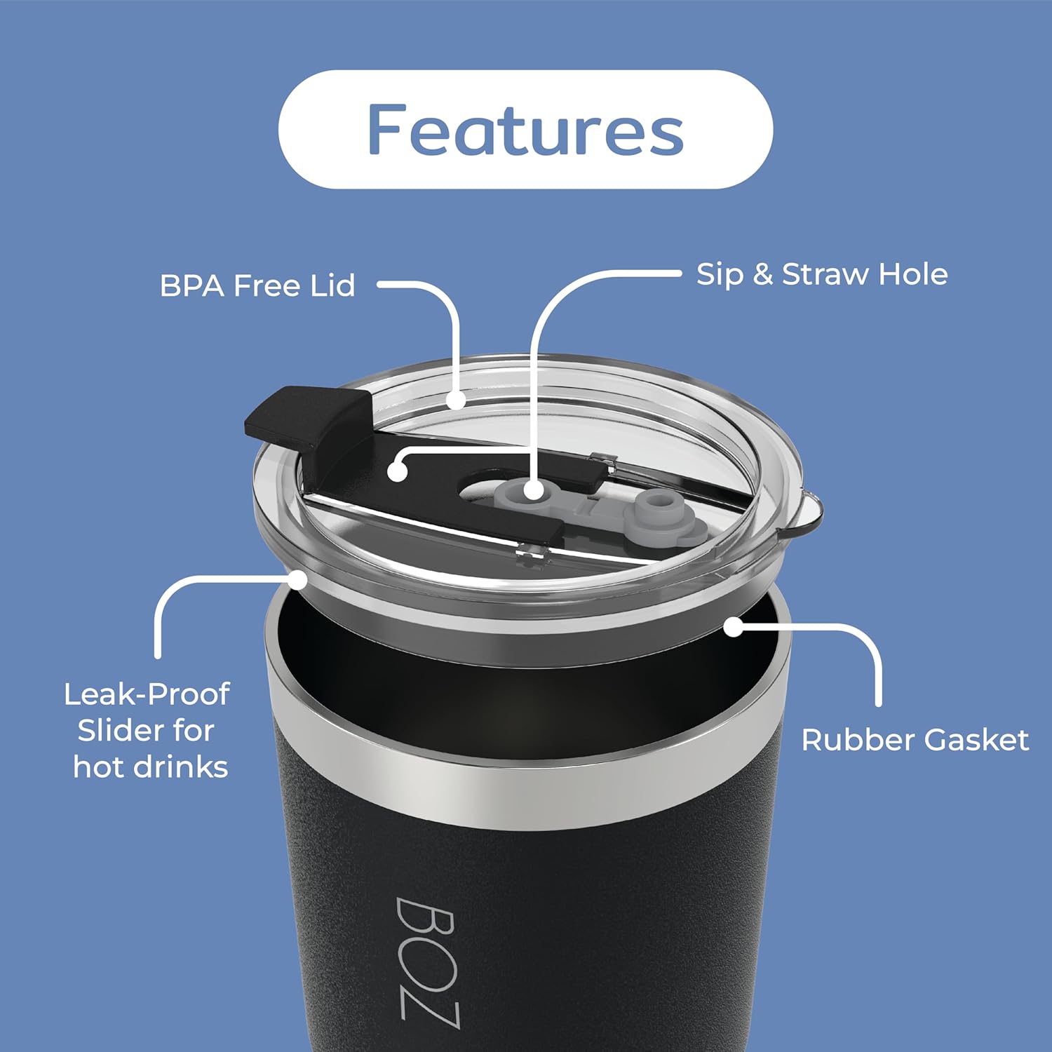 BOZ Tumbler - Tumbler with Lid and Straw - Insulated Tumbler Cup - Cups with Lid and Straw - Stainless Steel - Thermal Cup Perfect for Hot and Cold Drinks - BPA Free (650 ml / 22oz, Pink)