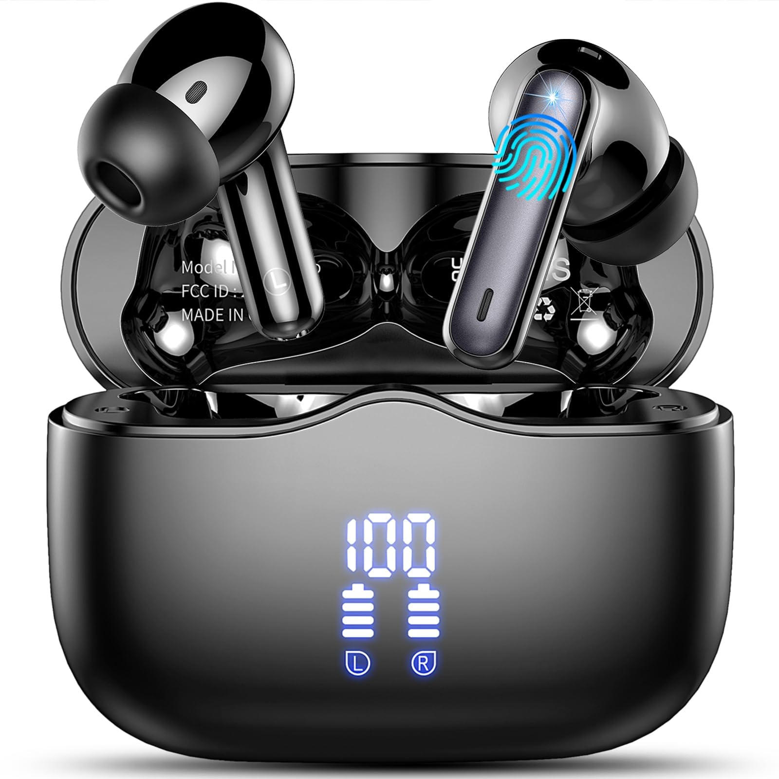 Wireless Earbuds, Bluetooth 5.3 Headphones in Ear with HiFi Stereo Deep Bass, 4 ENC Noise Cancelling Mic Wireless Earphones 40H Playtime, Bluetooth Earbuds Dual LED Display, IP7 Waterproof, Lake Blue