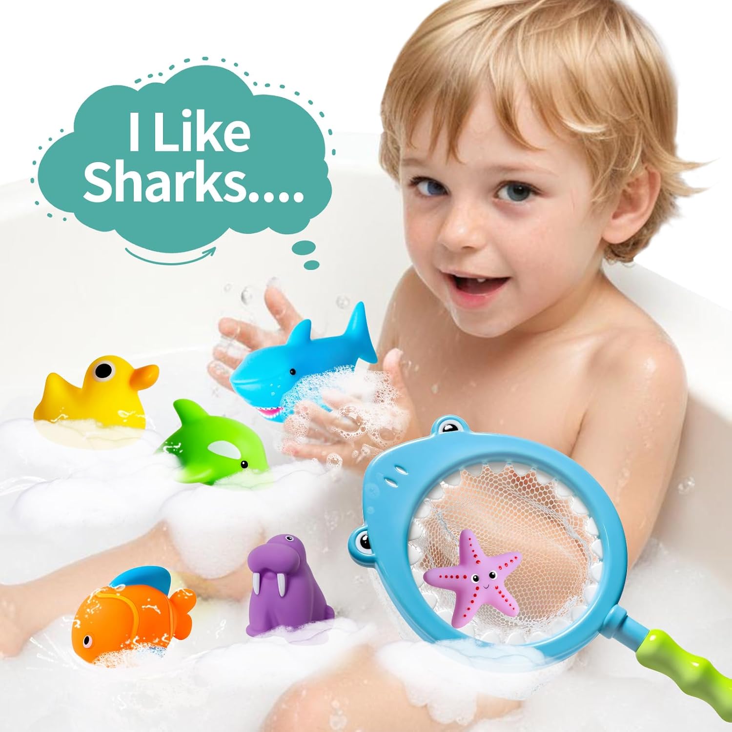No Hole No Mould Baby Bath Toys - 9PCS Mould Free Bath Toys for 1 2 3 4 Year Olds Toddler Kids Swimming Pool Toys Sea Animals Water Toys for Boys Girls
