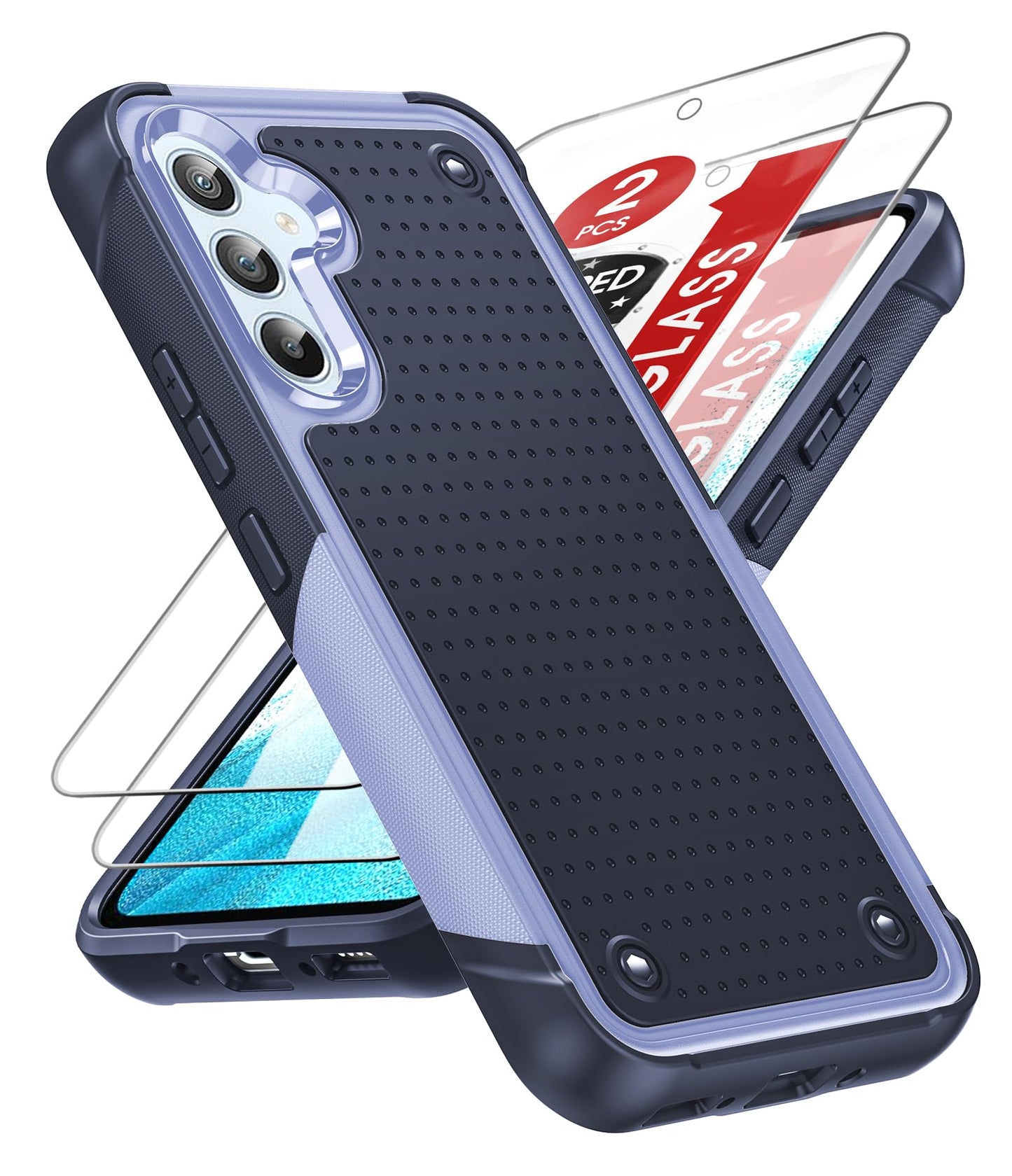 LeYi Armour Case Compatible with Samsung Galaxy A54 5G, Galaxy A54 Phone Cover with 2 Pack Tempered Glass Screen Protectors, Heavy Duty Hard PC Textured Shockproof Back Case Red