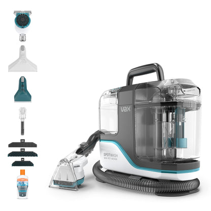 Vax SpotWash Home Pet-Design Spot Cleaner, Upholstery, Sofa, Stairs, Home, Car, Rug, Stain Cleaning Small Handheld Shampooer Machine, Solution, SpinScrub and Tools, 4.5kg, White / Blue, CDSW-MPXA