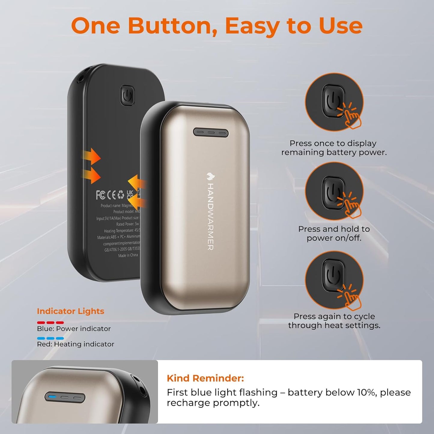 Hand Warmers Rechargeable 2 Pack - 6000mAh Magnetic Electric Hand Warmer with 3 Heat Up to 55°C, USB-C Charging, Pocket Heater for Outdoor, Camping, Raynauds, Winter Gifts for Women Men