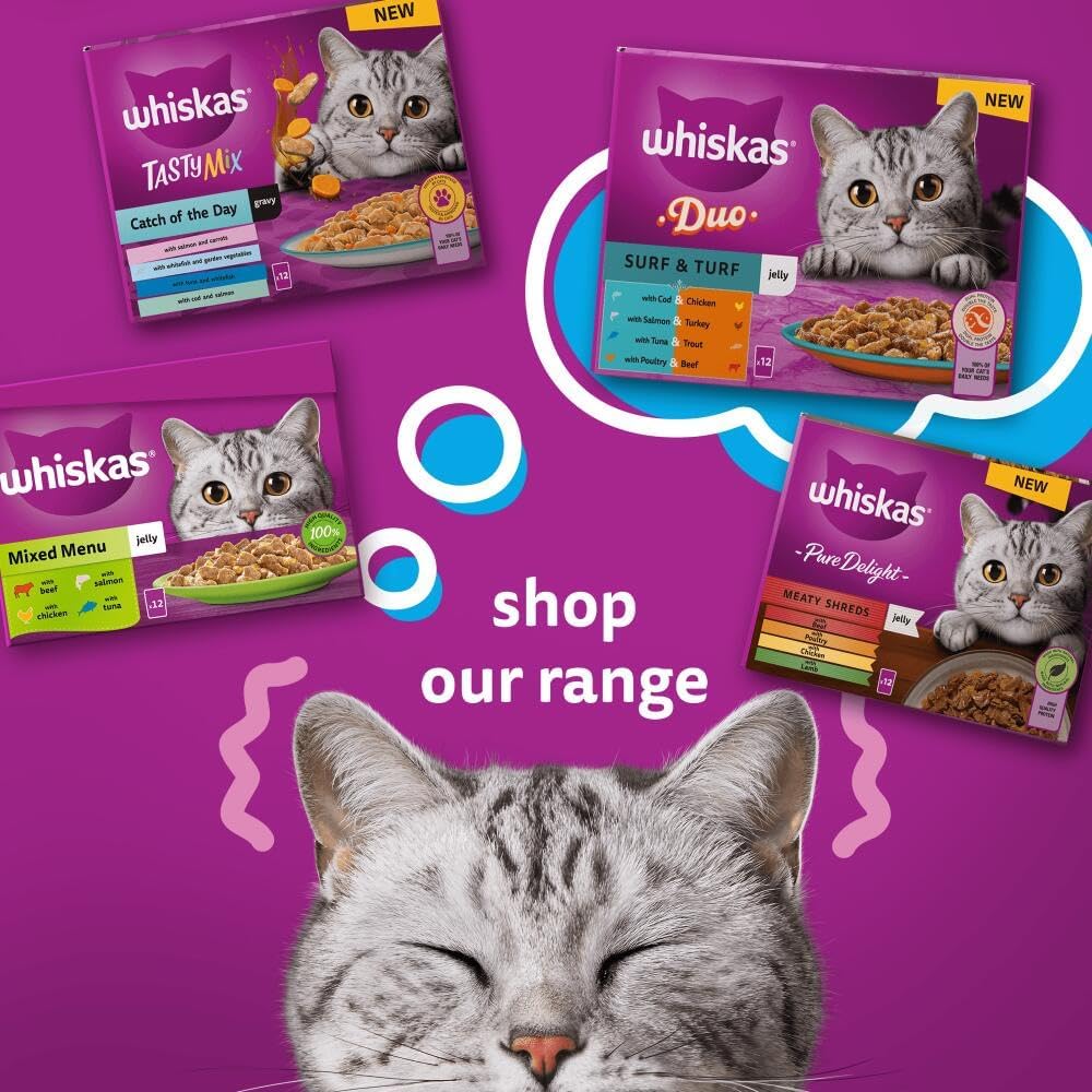 whiskas 1 plus Adult Mixed Selection in Jelly 84 Pouches, Adult Wet Cat Food, Megapack (84 x 85 g)