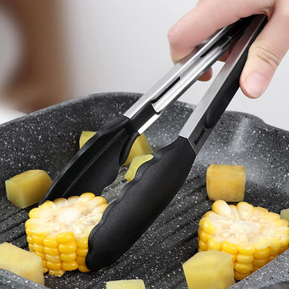 Navani Kitchen Tongs | 9 & 12 Inch Silicone Tip Tongs | Non Stick for Air Fryer & Salad/Pasta, Black 2pcs