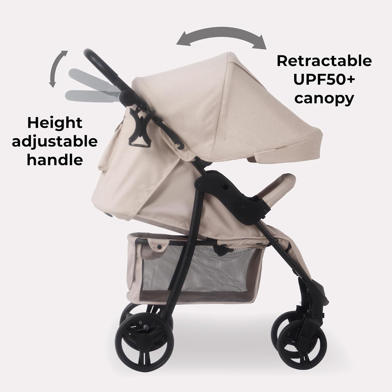 My Babiie MB30 Pushchair – from Birth to 4 Years (22kg), Easy Compact Fold, Large Shopping Basket, Adjustable Handle, Stroller Includes Cup Holder, Rain Cover – Oatmeal