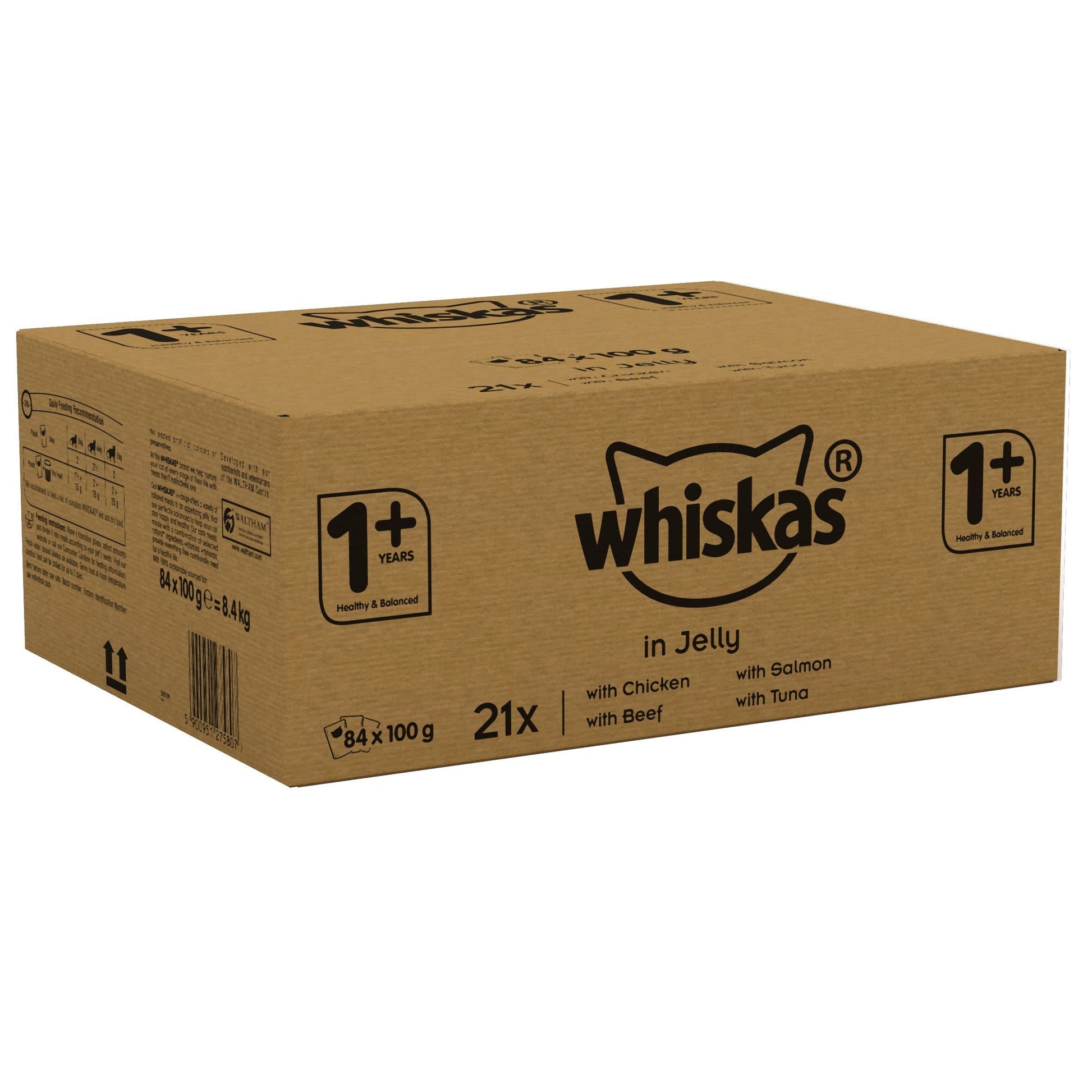 whiskas 1 plus Adult Mixed Selection in Jelly 84 Pouches, Adult Wet Cat Food, Megapack (84 x 85 g)