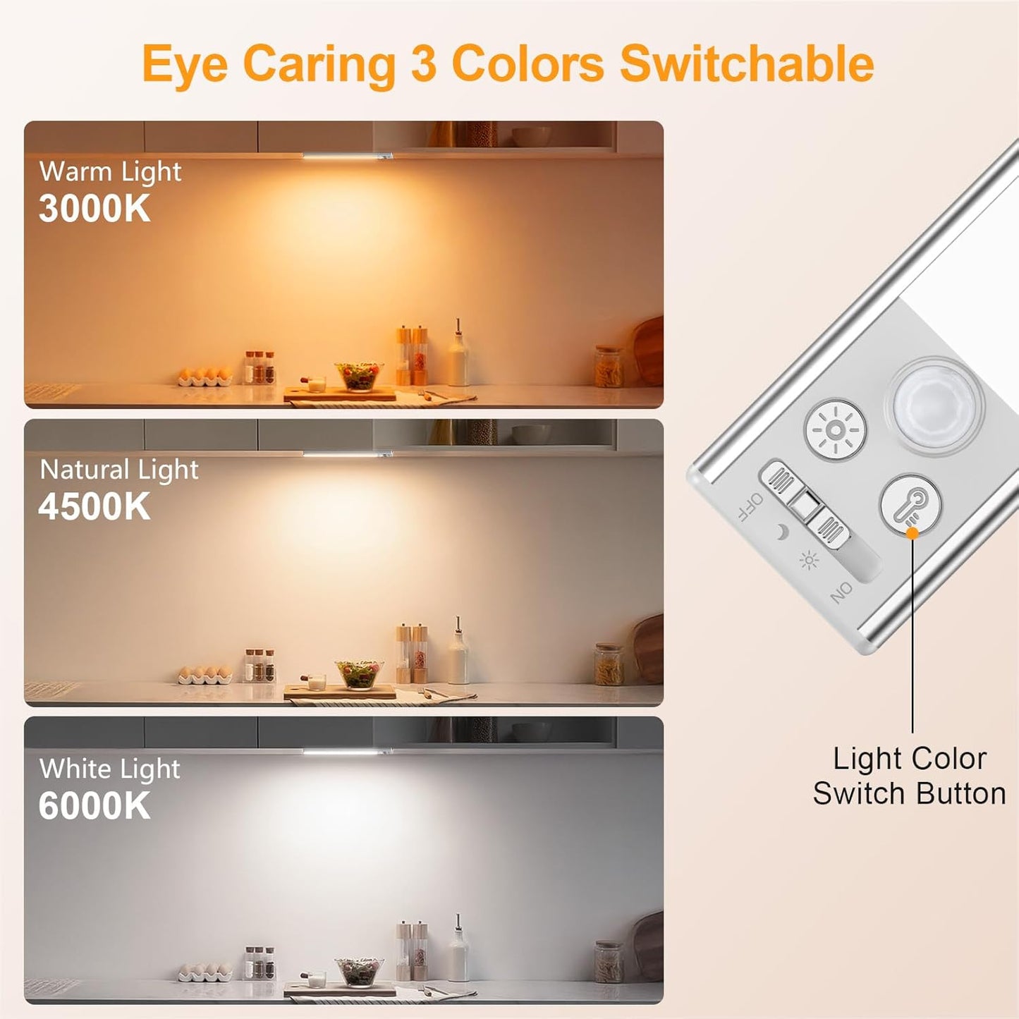 Gritin Under Cabinet Kitchen Lights-84 LED Super Bright,3-Color&5-Brightness,4 Modes,Motion Sensor,Rechargeable 1800mAh Long Lasting-Easy Installation Strong Magnetic Under Closet Light-2 Pack