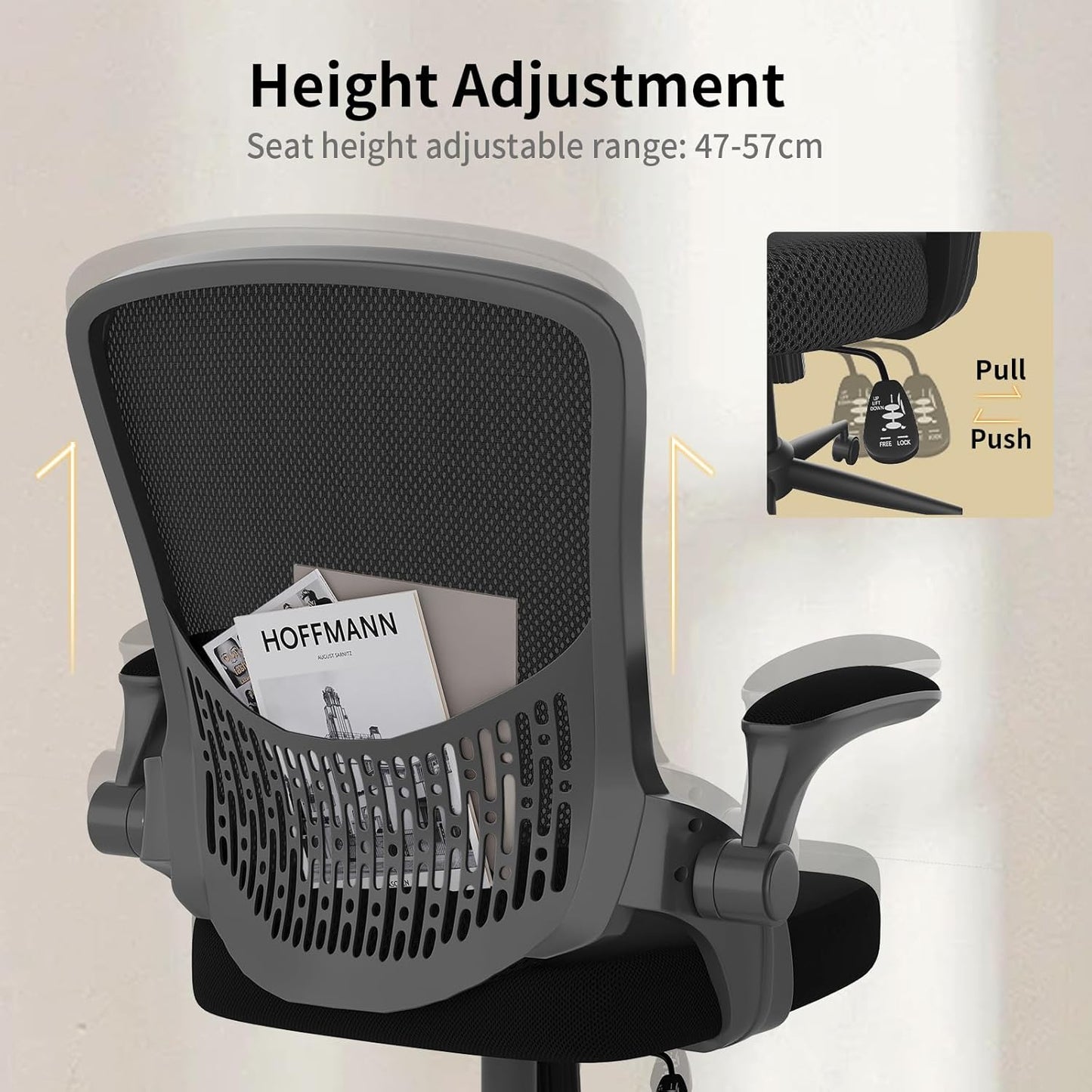 naspaluro Computer Desk Chair, Ergonomic Office Chair with 3D Lumbar Support, Flip-up Armrests Mesh Chair with Metal Claws, Mid-Back Home Office Chair-Black