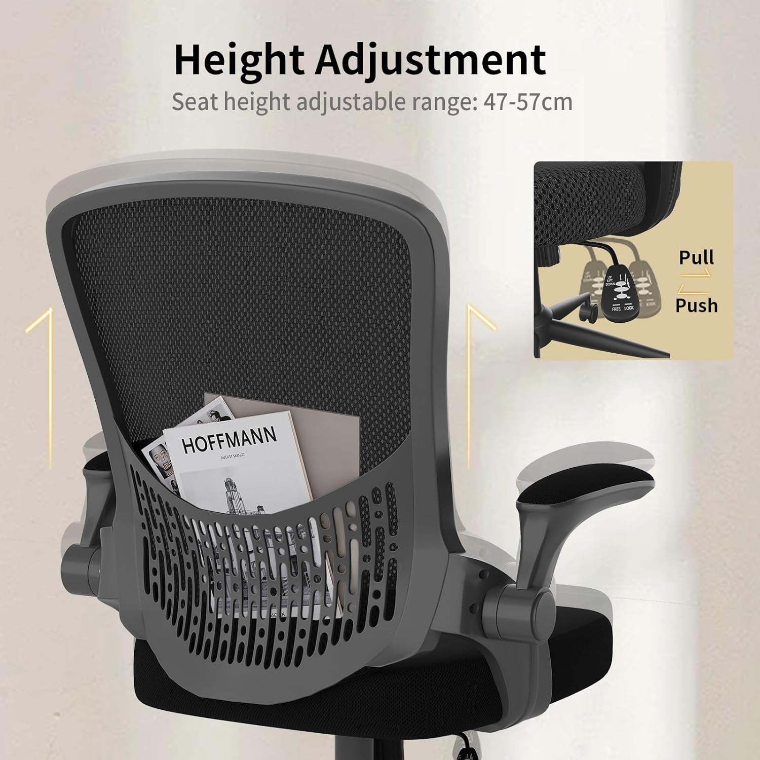 naspaluro Computer Desk Chair, Ergonomic Office Chair with 3D Lumbar Support, Flip-up Armrests Mesh Chair with Metal Claws, Mid-Back Home Office Chair-Black