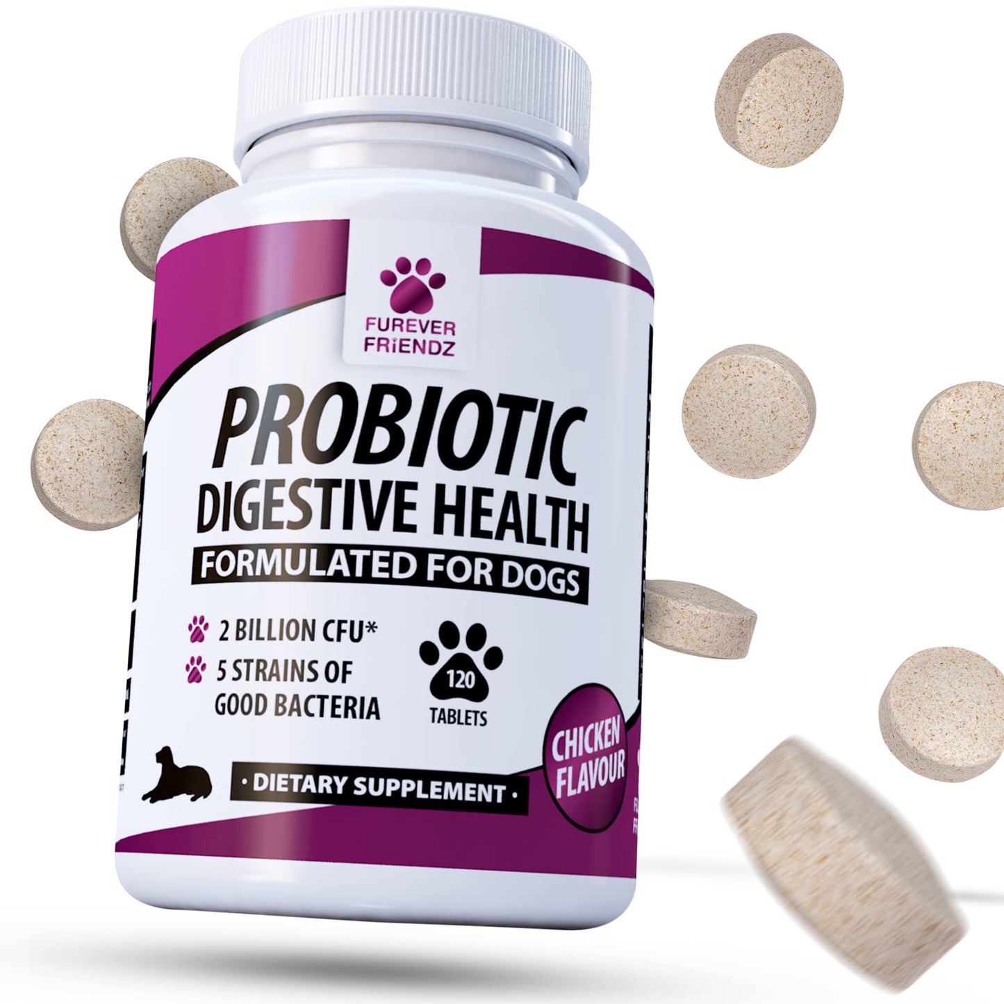 Dog Probiotic Powder – Bacon Flavour Probiotic for Dogs – Dog Digestive Supplements w/No Gluten or Dairy – Mix-In Powdered Probiotics for Dogs Powder by Furever Friendz