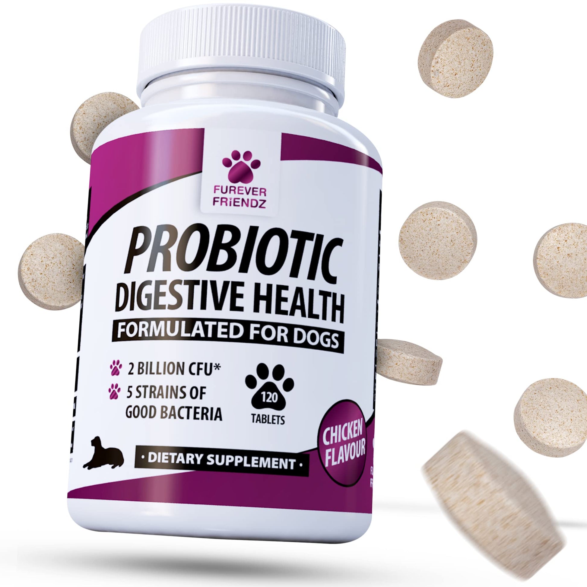 Dog Probiotic Powder – Bacon Flavour Probiotic for Dogs – Dog Digestive Supplements w/No Gluten or Dairy – Mix-In Powdered Probiotics for Dogs Powder by Furever Friendz