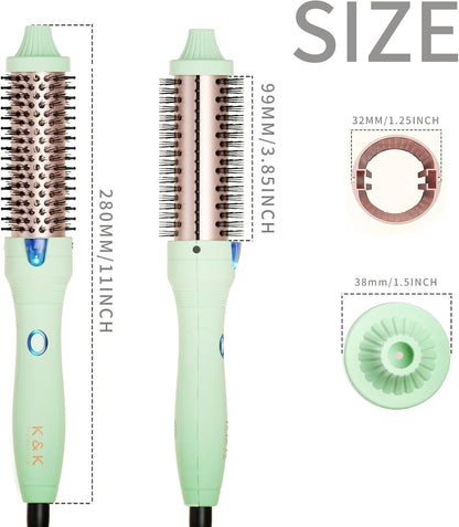K&K Curling Iron with Tourmaline Ceramic Barrel, 32 mm Heated Round Brush, Professional 1.25 Inch Hair Curler up to 180°C Dual Voltage for Traveling, Hair Waving Style Tool, Ionic Thermal Brush