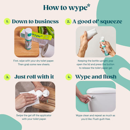 Wype | Home & Away Bundle | Toilet Roll Gel | Flushable Wet Wipe Alternative | Holiday Essentials | COSMOS Organic | 1 x Applicator, 2 x Refills (100ml), 2 x Mini (30ml)