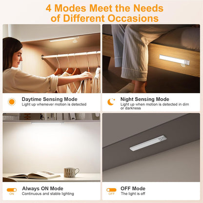 Gritin Under Cabinet Kitchen Lights-84 LED Super Bright,3-Color&5-Brightness,4 Modes,Motion Sensor,Rechargeable 1800mAh Long Lasting-Easy Installation Strong Magnetic Under Closet Light-2 Pack