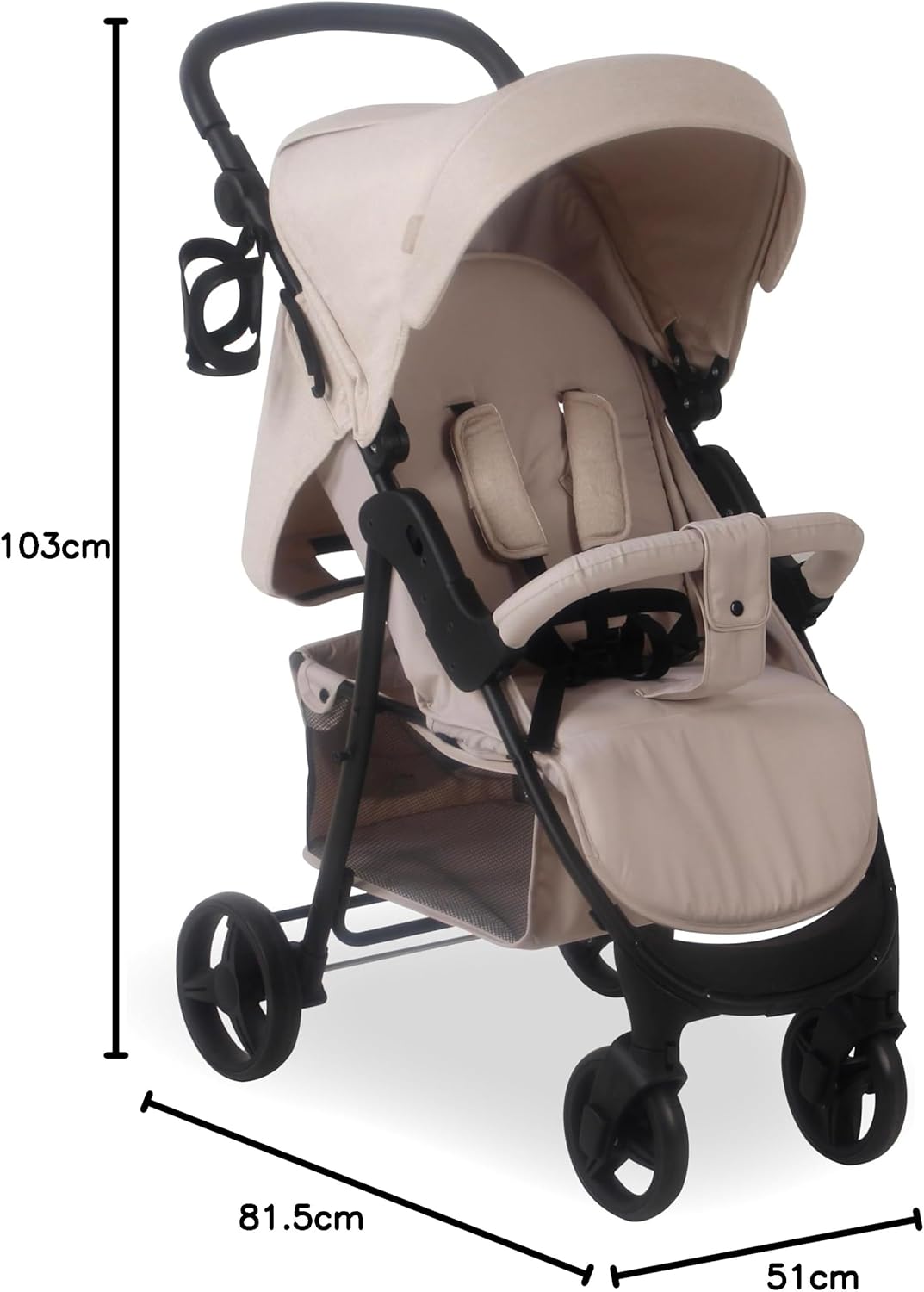 My Babiie MB30 Pushchair – from Birth to 4 Years (22kg), Easy Compact Fold, Large Shopping Basket, Adjustable Handle, Stroller Includes Cup Holder, Rain Cover – Oatmeal