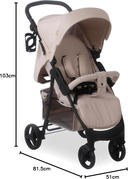 My Babiie MB30 Pushchair – from Birth to 4 Years (22kg), Easy Compact Fold, Large Shopping Basket, Adjustable Handle, Stroller Includes Cup Holder, Rain Cover – Oatmeal