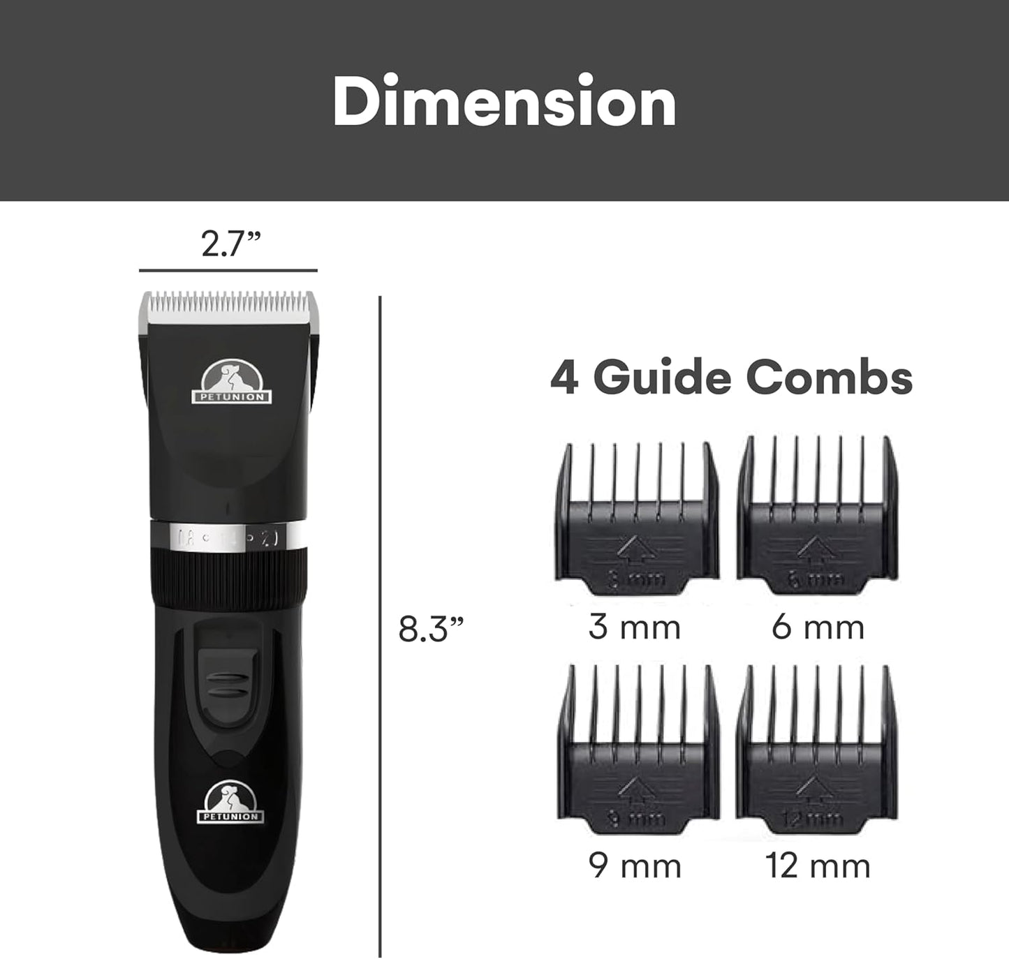 Pet Union Professional Dog Grooming Kit - Rechargeable, Cordless Pet Grooming Clippers & Dog Grooming Accessories, Low Noise & Suitable Dog Clippers, Cat Clippers and for Other Pets (Black)