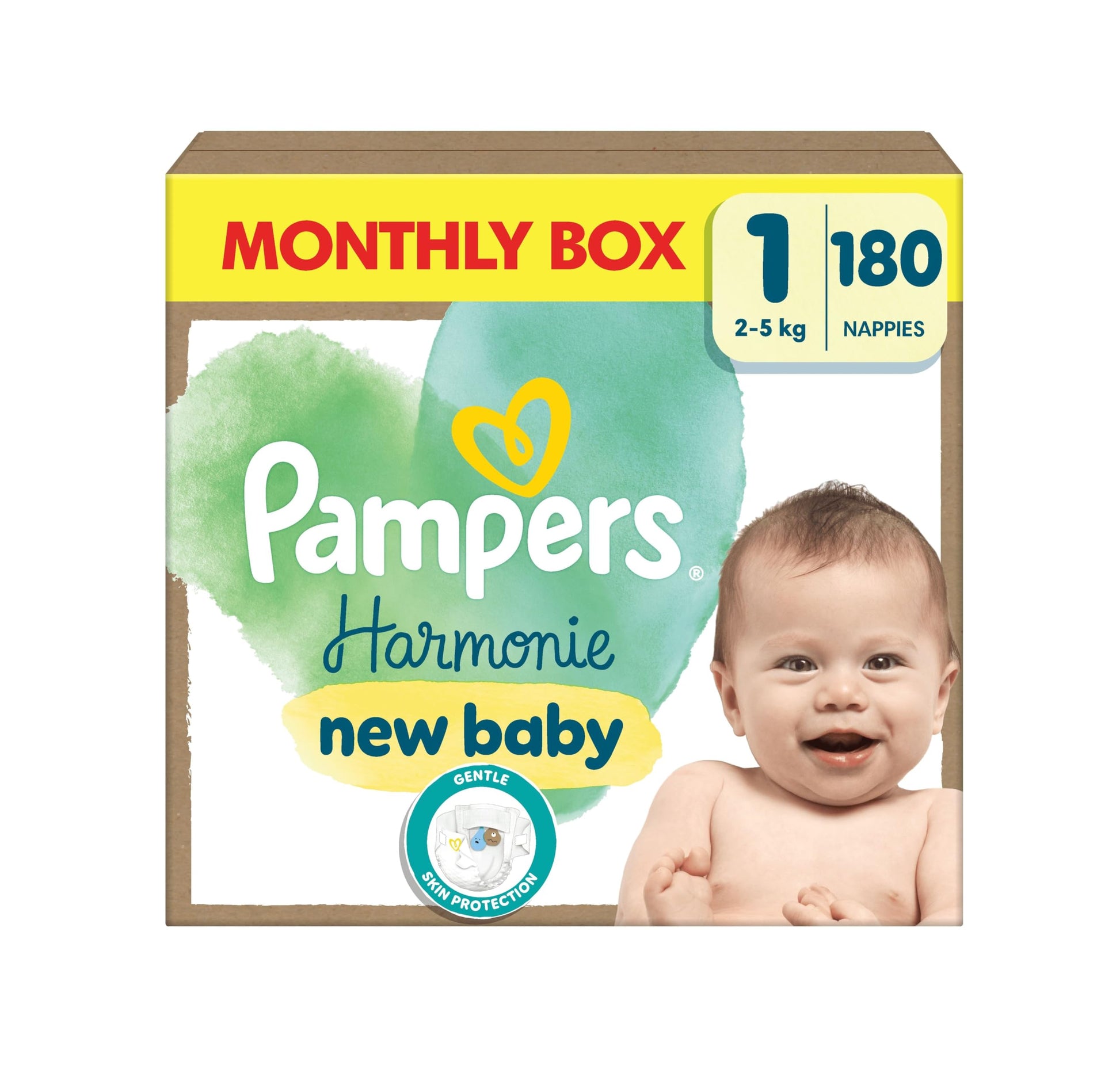 Pampers Harmonie Nappies Size 2, 204 Nappies, 4kg-8kg, Monthly Pack, Gentle Skin Protection with 100 Percent Pampers Protection