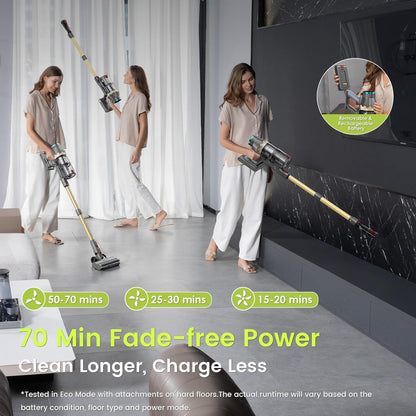 XT1 Cordless Vacuum Cleaner, 48Kpa/550W Powerful Suction with Touch Screen & Anti-Tangle Roller Brush, up to 70 mins Run Time, Stick Vauum Cleaner for for Hardwood Floor Carpet Car Pet Hair
