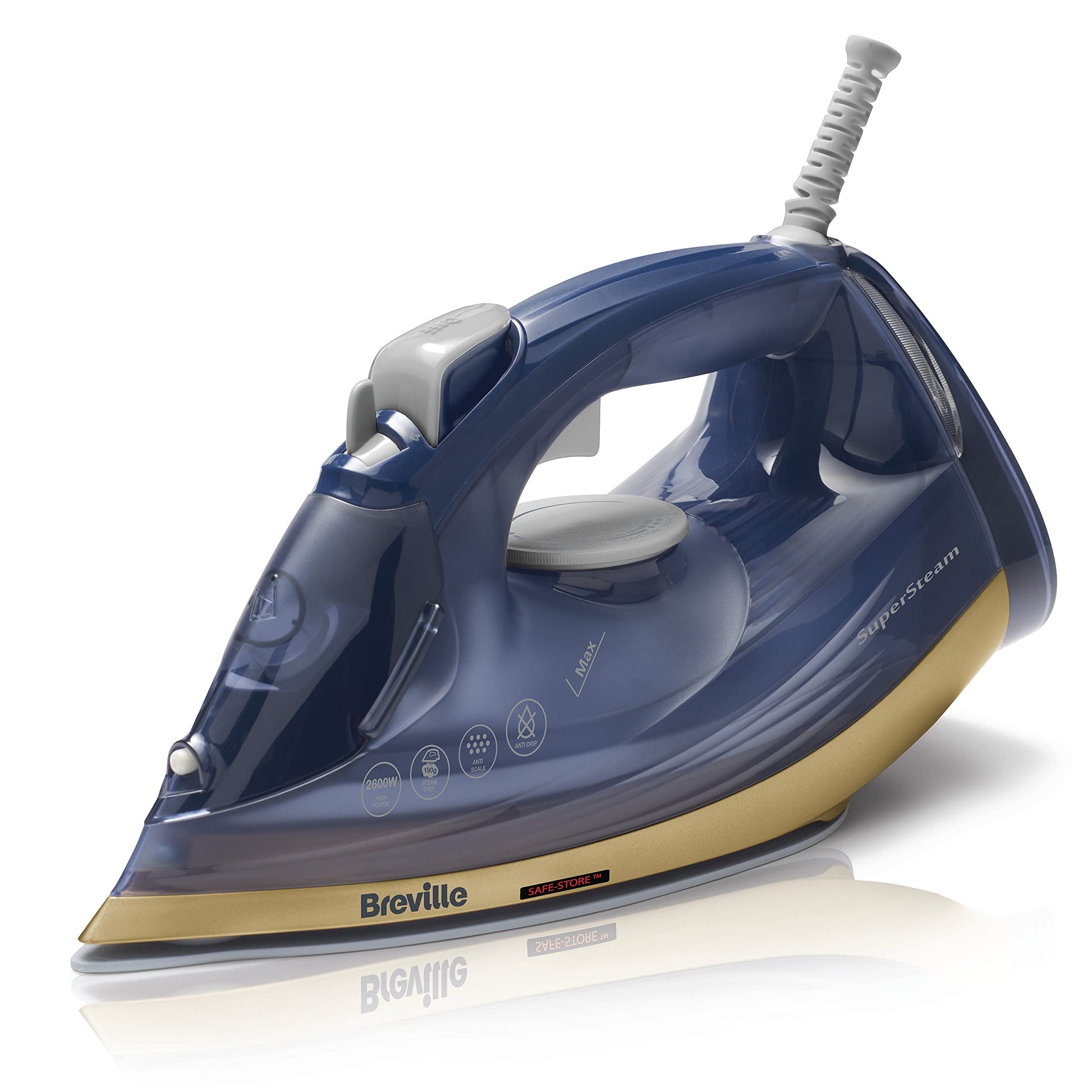 Breville SuperSteam Steam Iron | 2600 W | 190g/min Steam Shot | Smooth Ceramic Soleplate | 300 ml Water Tank | 2m Cord with 360° Action | Black & Copper | VIN442