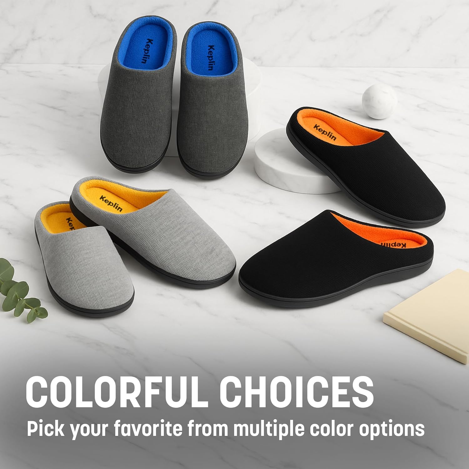 KEPLIN Men’s Memory Foam Slippers – Comfortable Indoor House Shoes for Men with Plush Cushioning, Anti-Slip Rubber Soles, Lightweight Design