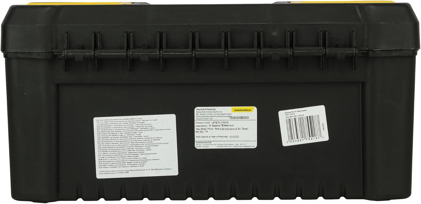 STANLEY Essential Tool Box (16in), Durable Storage Solution with Removable Tote Tray and Organisers, for Parts and Tools Storage, STST1-75518