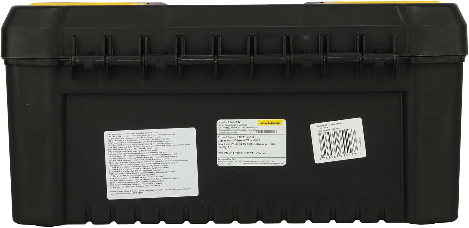 STANLEY Essential Tool Box (16in), Durable Storage Solution with Removable Tote Tray and Organisers, for Parts and Tools Storage, STST1-75518