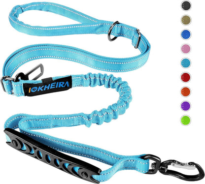 IOKHEIRA Bungee Dog Leash, Anti Pull Dog Leads with Car Seat Belt Buckle, Reflective Thread Dog Leads with Traffic Control Handle, Adjustable Dog Leash for Small Medium Large Dogs