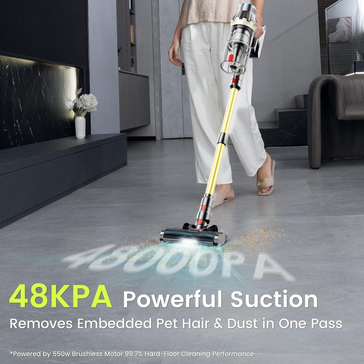 XT1 Cordless Vacuum Cleaner, 48Kpa/550W Powerful Suction with Touch Screen & Anti-Tangle Roller Brush, up to 70 mins Run Time, Stick Vauum Cleaner for for Hardwood Floor Carpet Car Pet Hair
