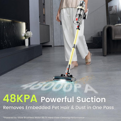XT1 Cordless Vacuum Cleaner, 48Kpa/550W Powerful Suction with Touch Screen & Anti-Tangle Roller Brush, up to 70 mins Run Time, Stick Vauum Cleaner for for Hardwood Floor Carpet Car Pet Hair