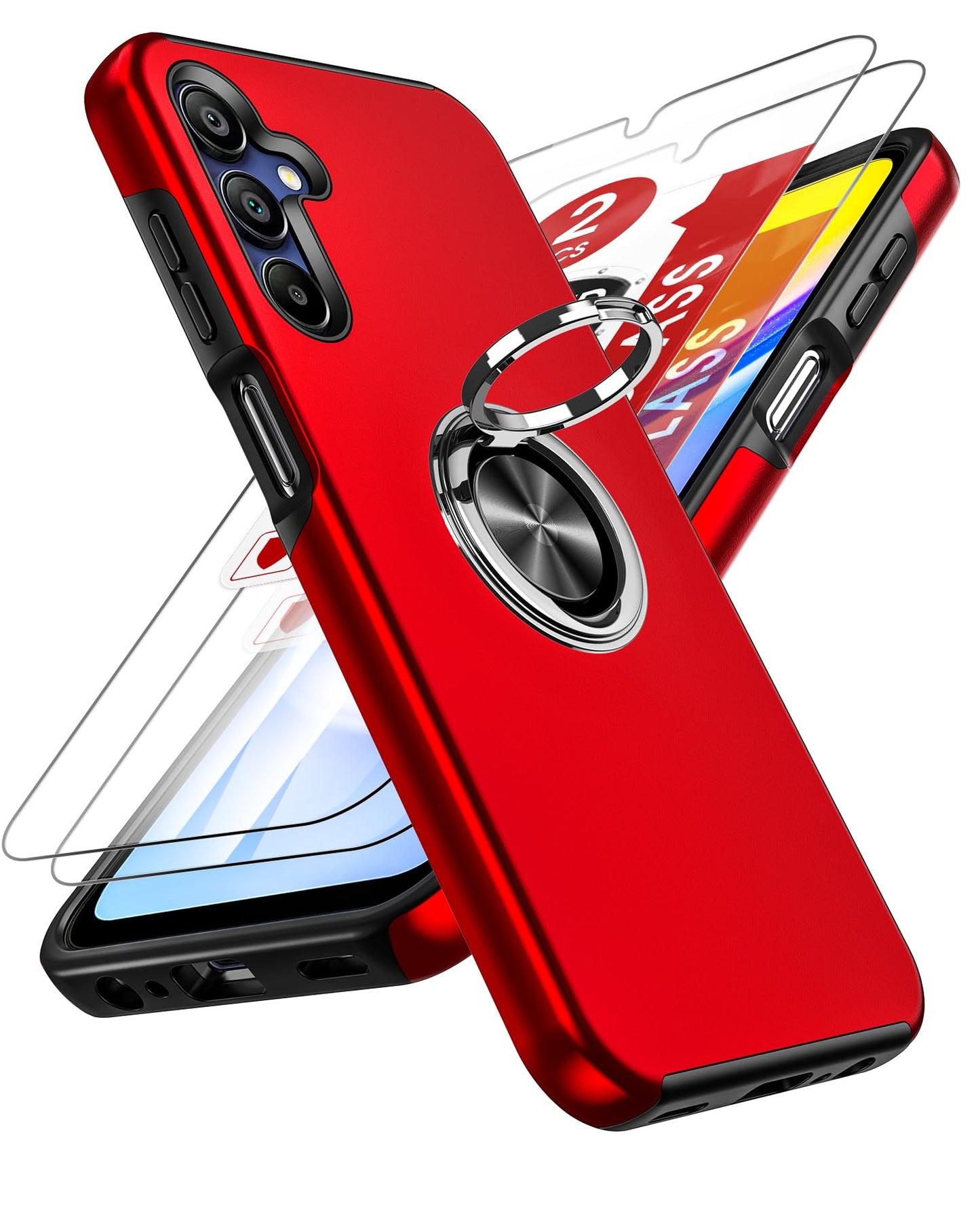 LeYi for Samsung Galaxy A15 4G/5G Case: and 2 Tempered Glass Screen Protector, with 360 Ring Holder Stand Magnetic Shockproof Heavy Duty Protective Phone Cover for A 15,Blue