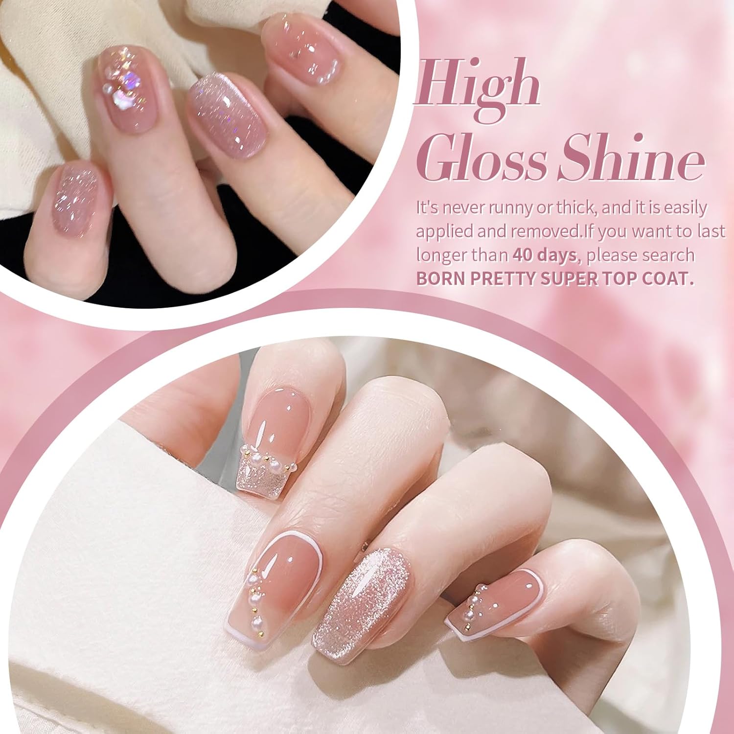 BORN PRETTY 6 Colors Jelly Nude Pink Cat Magnetic Eye Gel Polish Set with Magnet, Soak-Off U V/LED Iridescent Cat Gel for Nail Art Salon DIY Home