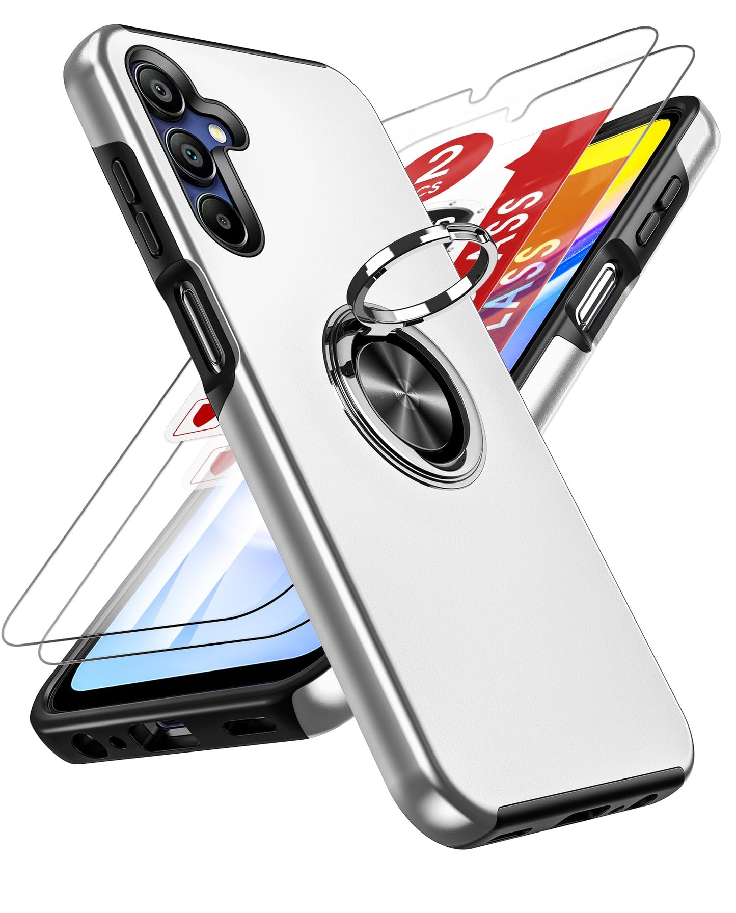 LeYi for Samsung Galaxy A15 4G/5G Case: and 2 Tempered Glass Screen Protector, with 360 Ring Holder Stand Magnetic Shockproof Heavy Duty Protective Phone Cover for A 15,Blue
