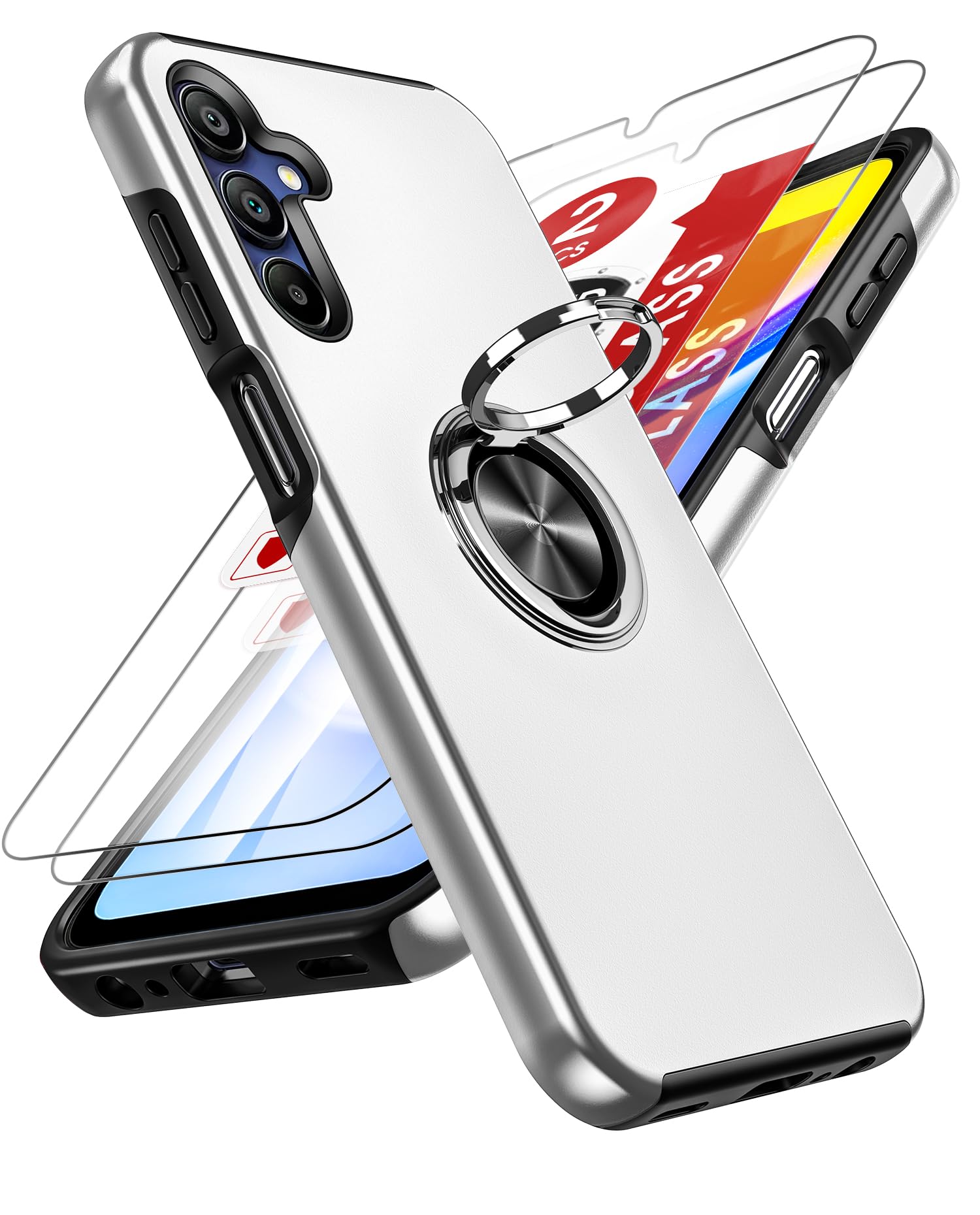 LeYi for Samsung Galaxy A15 4G/5G Case: and 2 Tempered Glass Screen Protector, with 360 Ring Holder Stand Magnetic Shockproof Heavy Duty Protective Phone Cover for A 15,Blue