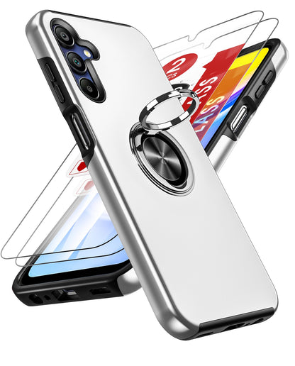 LeYi for Samsung Galaxy A15 4G/5G Case: and 2 Tempered Glass Screen Protector, with 360 Ring Holder Stand Magnetic Shockproof Heavy Duty Protective Phone Cover for A 15,Blue