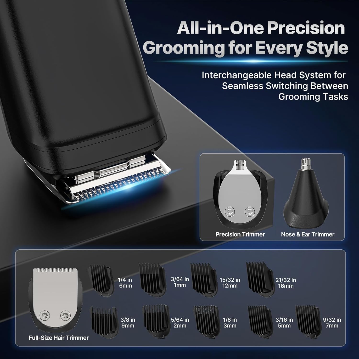 Beard Trimmer Hair Clippers for Men - All-in-One Cordless Nose & Ear Hair Trimmer Grooming Kits with Zero Gapped T-Blade Electric Razor Shaver, 9 Guide Combs, Ideal Gifts for Men​