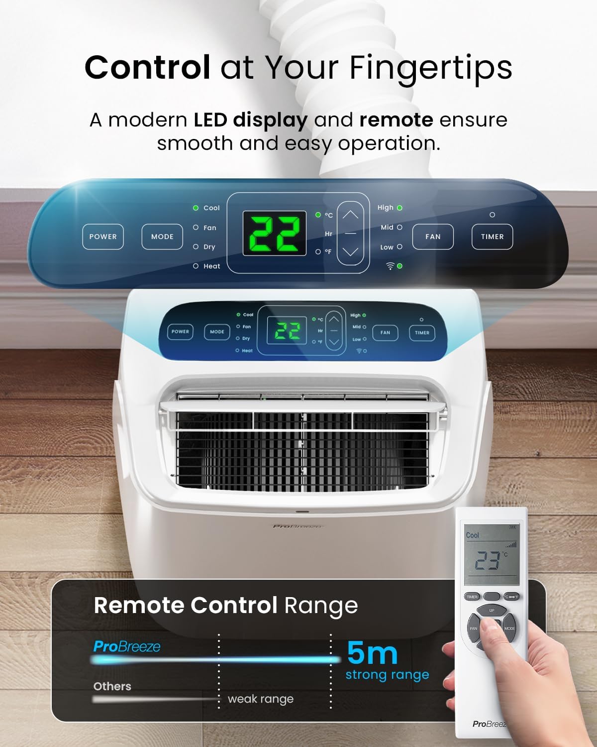 Pro Breeze 4-in-1 Powerful Portable Air Conditioner 12,000 BTU - Smart Home WiFi Compatible - App & Voice Control - Heater & Dehumidifier mode, 24hr Timer & Window Venting Kit - Class A Energy Rating