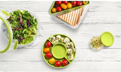 Tefal Master Seal To Go Salad Bowl, Round Food Storage, Clear, Green, 1 l