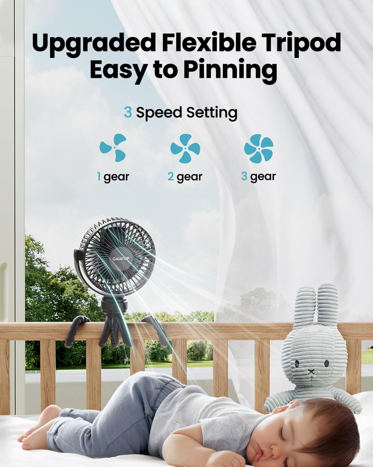 Mini Portable Pram Fan, Rechargeable Small Clip on Fan for Stroller, Detachable 3 Speed 360 Degree Rotate Flexible Tripod Handheld Desk Cooling Car Seat Crib Treadmill Travel Black (SF40)