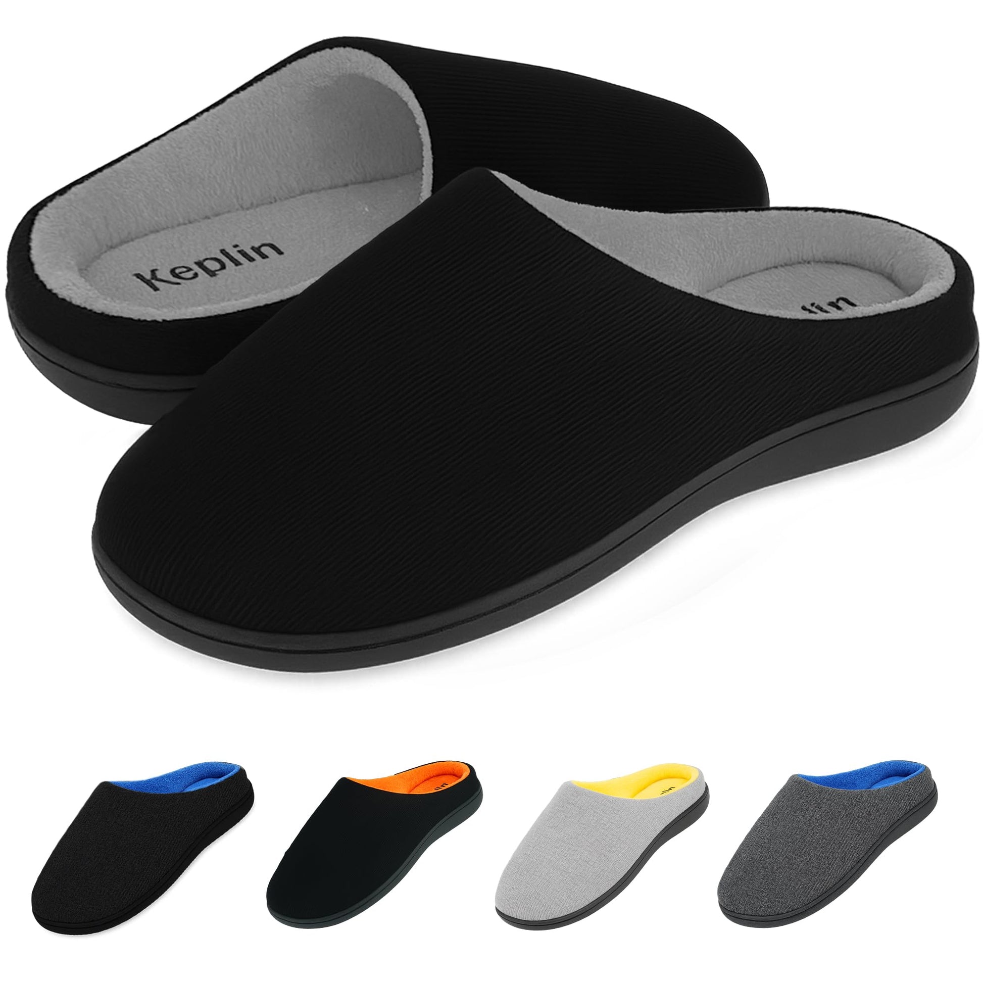KEPLIN Men’s Memory Foam Slippers – Comfortable Indoor House Shoes for Men with Plush Cushioning, Anti-Slip Rubber Soles, Lightweight Design