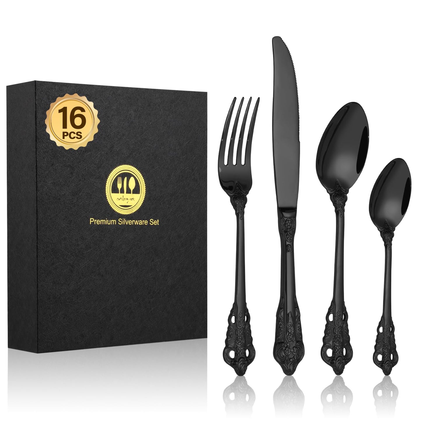 Cutlery Set, BEWOS 16-Piece Stainless Steel Flatware Set, Tableware Silverware Set with Rainbow Spoon Knife and Fork Set, Service for 4, Dishwasher Safe/Easy Clean, Mirror Polished
