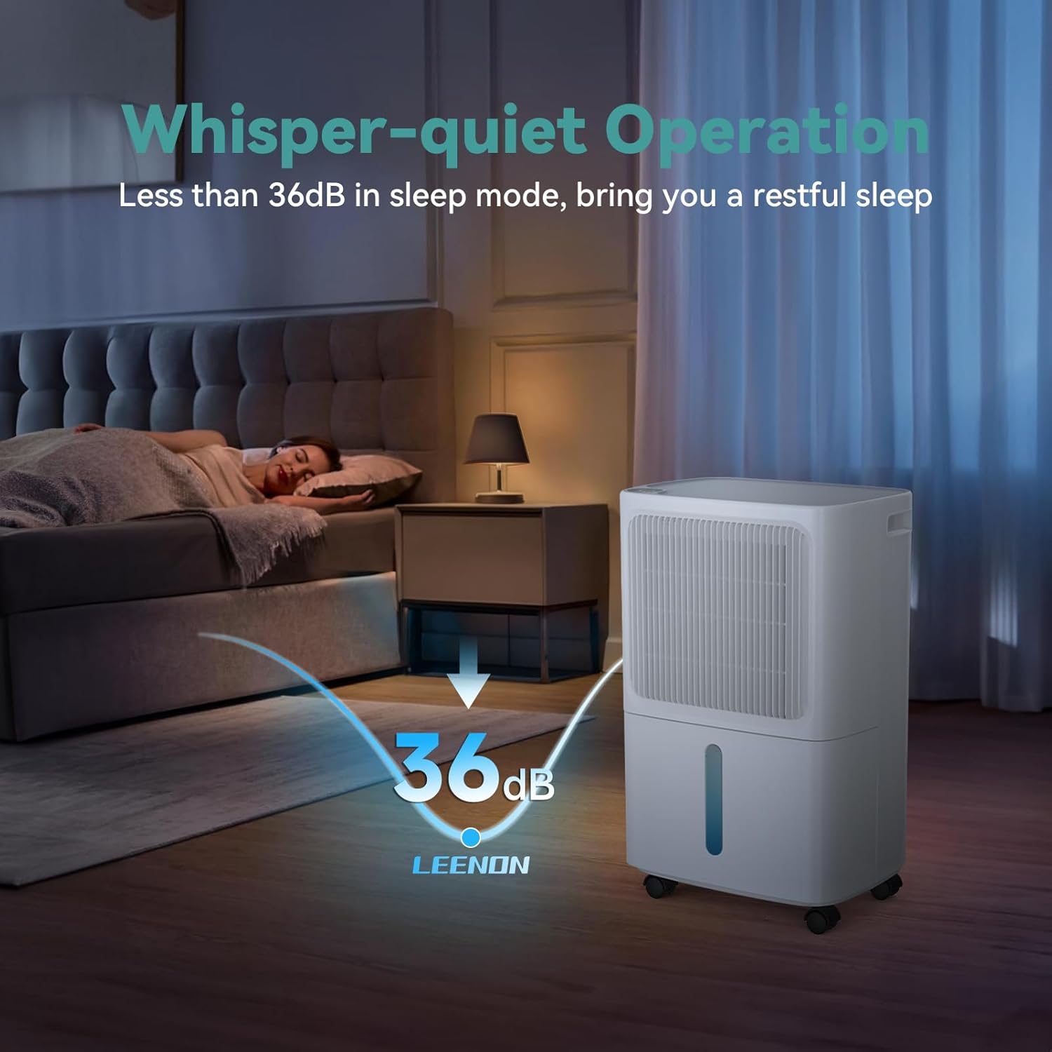 LEENON Dehumidifiers for Home 16L/Day Compressor Dehumidifier for Bedroom with Ultra-Quiet Sleep Mode Drying Clothes, Auto Off, 24H Timer, Continuous Drainage, Humidity Sensor, for Basement Home Damp