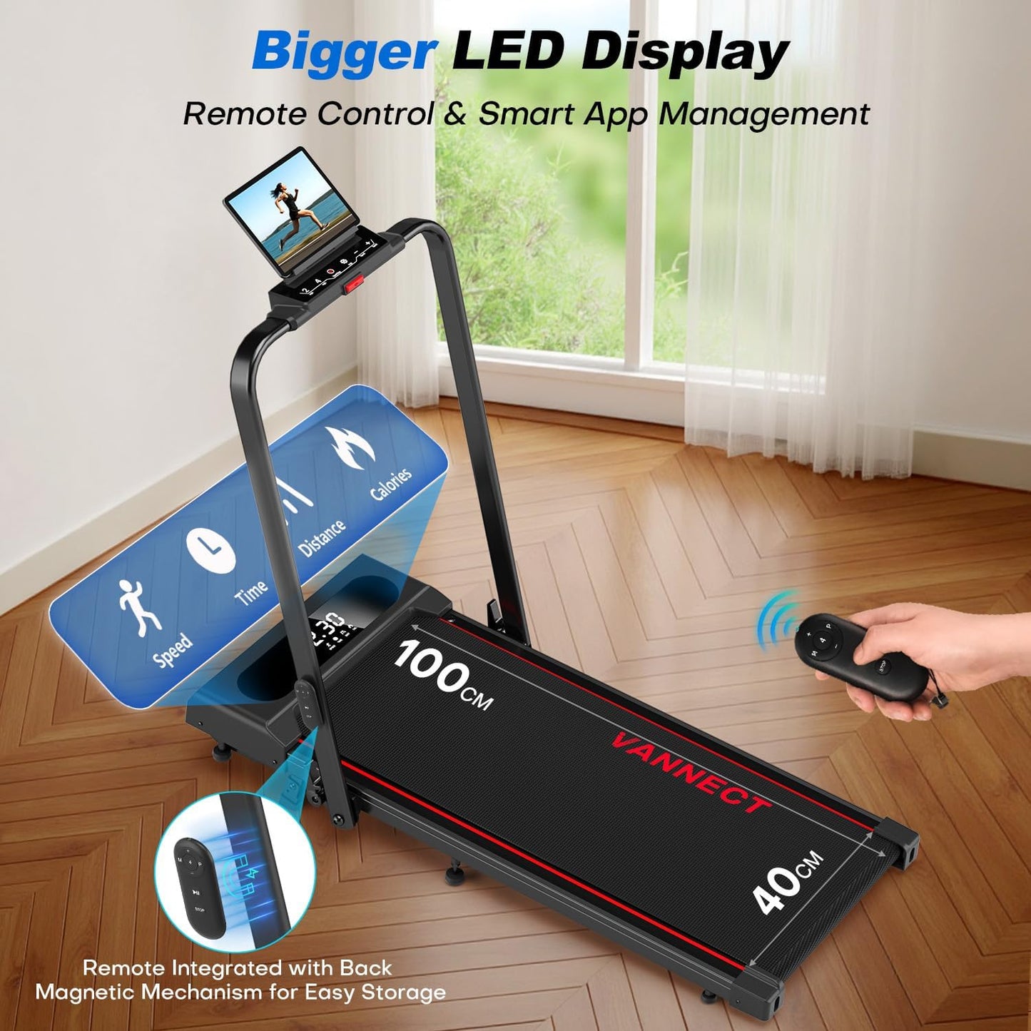 6 in 1 Folding Treadmill with 12KM/H, 9% Incline Walking Pad Foldable with APP, 2.75HP Under Desk Treadmills for Home Office, Running Machine Portable with Magnetic Remote Control, 350LBS Weight
